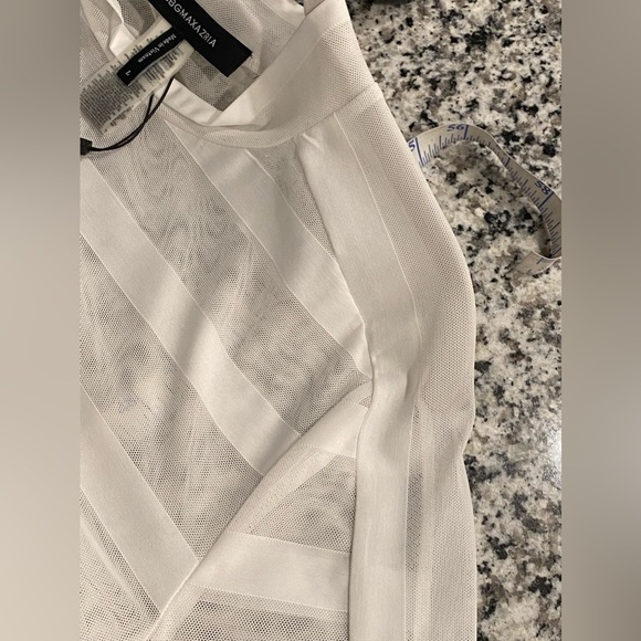 New BCBGMaxAzria White Sheer Striped Body Suit - Picture 10 of 10